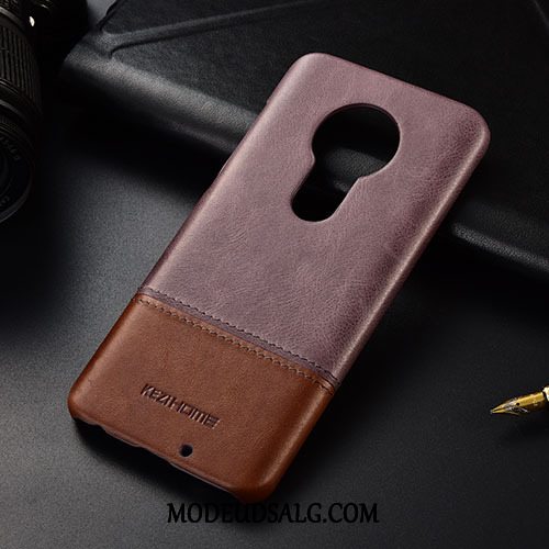 Moto G7 Play Etui / Cover Ægte Læder Blandede Farver Sort Beskyttelse