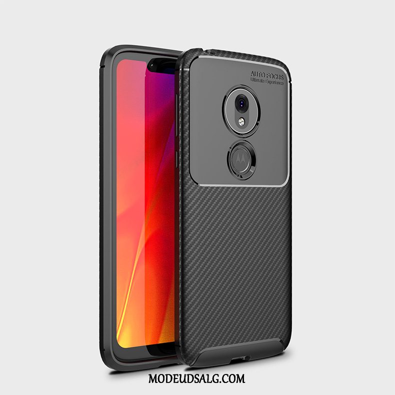 Moto G7 Play Etui Fiber Cover Sort Blød Silikone