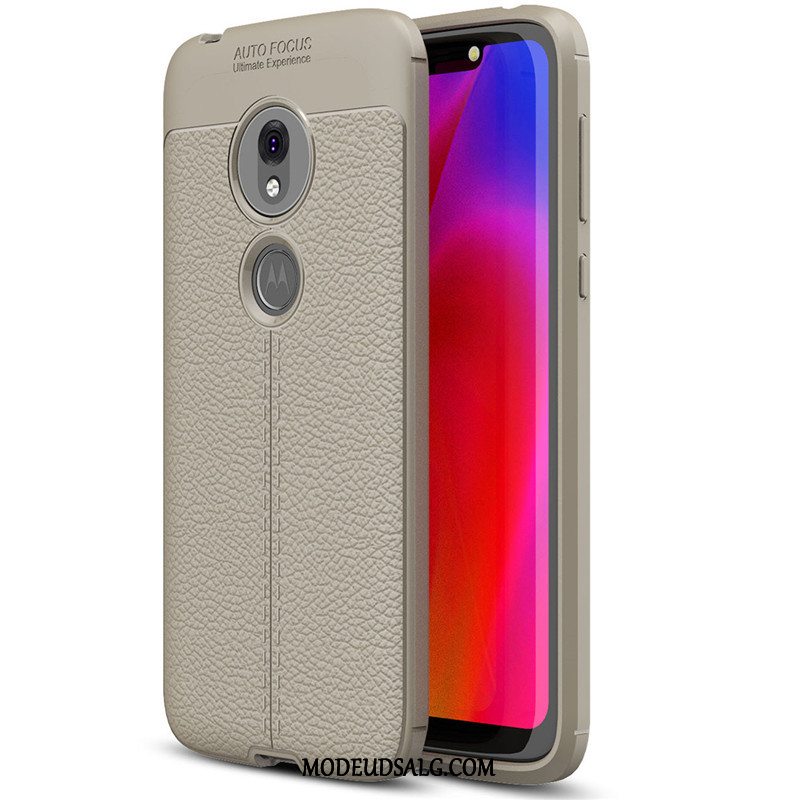 Moto G7 Play Etui Silikone Litchi Læder Mønster Alt Inklusive