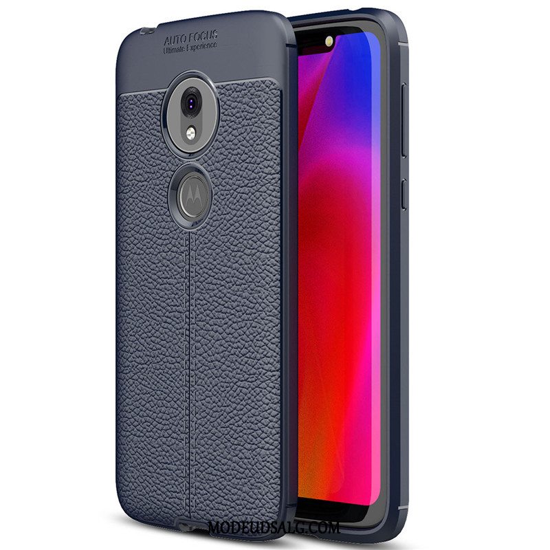 Moto G7 Play Etui Silikone Litchi Læder Mønster Alt Inklusive