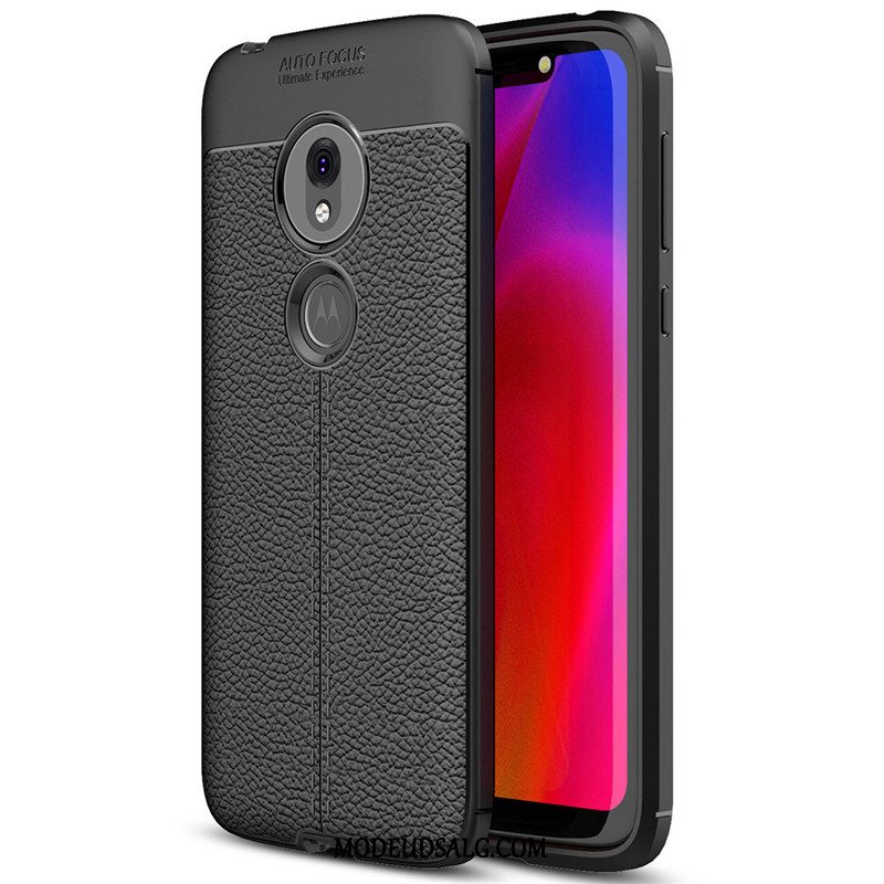 Moto G7 Play Etui Silikone Litchi Læder Mønster Alt Inklusive