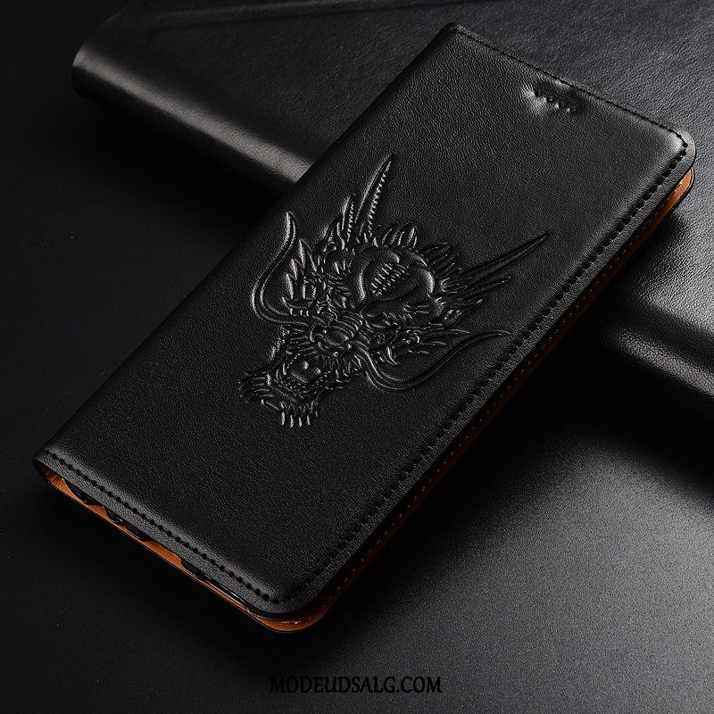 Moto G7 Play Etui Ægte Læder Mønster Dragon Rød Cover