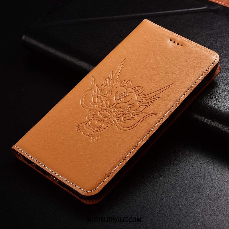 Moto G7 Play Etui Ægte Læder Mønster Dragon Rød Cover