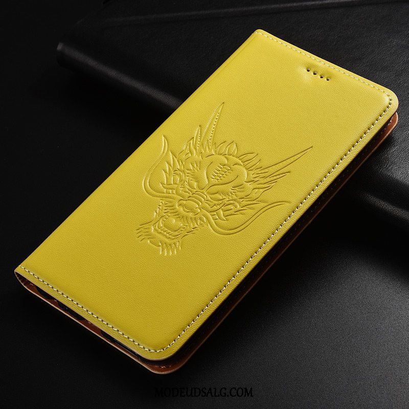 Moto G7 Play Etui Ægte Læder Mønster Dragon Rød Cover