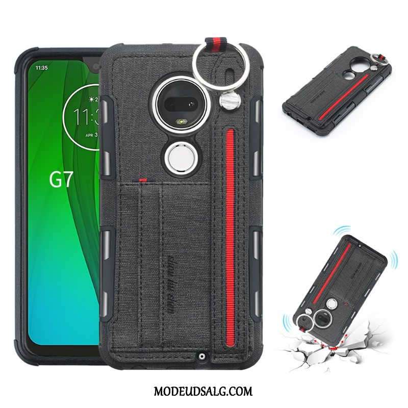 Moto G7 Plus Etui Anti-fald Pu Grå Lærred Support