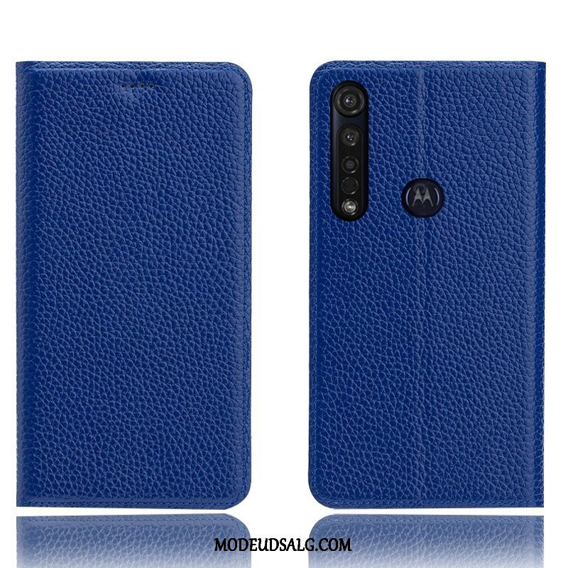 Moto G8 Plus Etui / Cover Litchi Folio Mønster Beskyttelse Blå