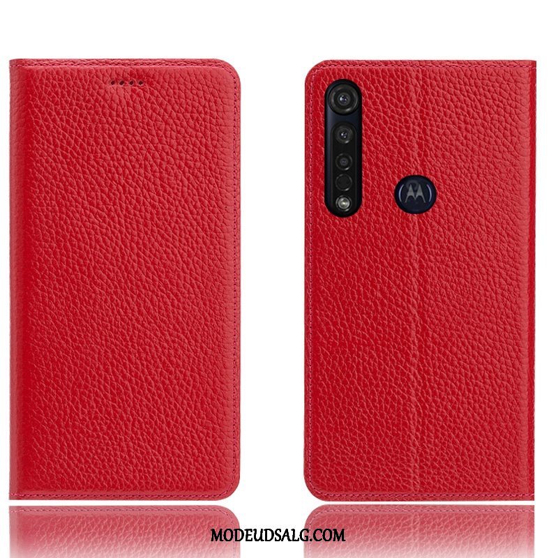 Moto G8 Plus Etui / Cover Litchi Folio Mønster Beskyttelse Blå