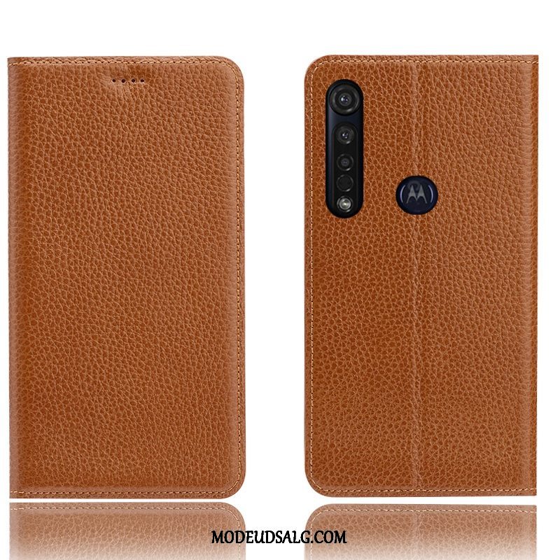 Moto G8 Plus Etui / Cover Litchi Folio Mønster Beskyttelse Blå