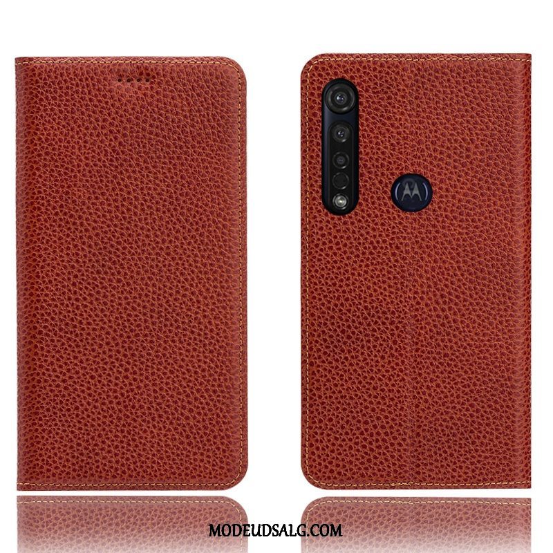 Moto G8 Plus Etui / Cover Litchi Folio Mønster Beskyttelse Blå