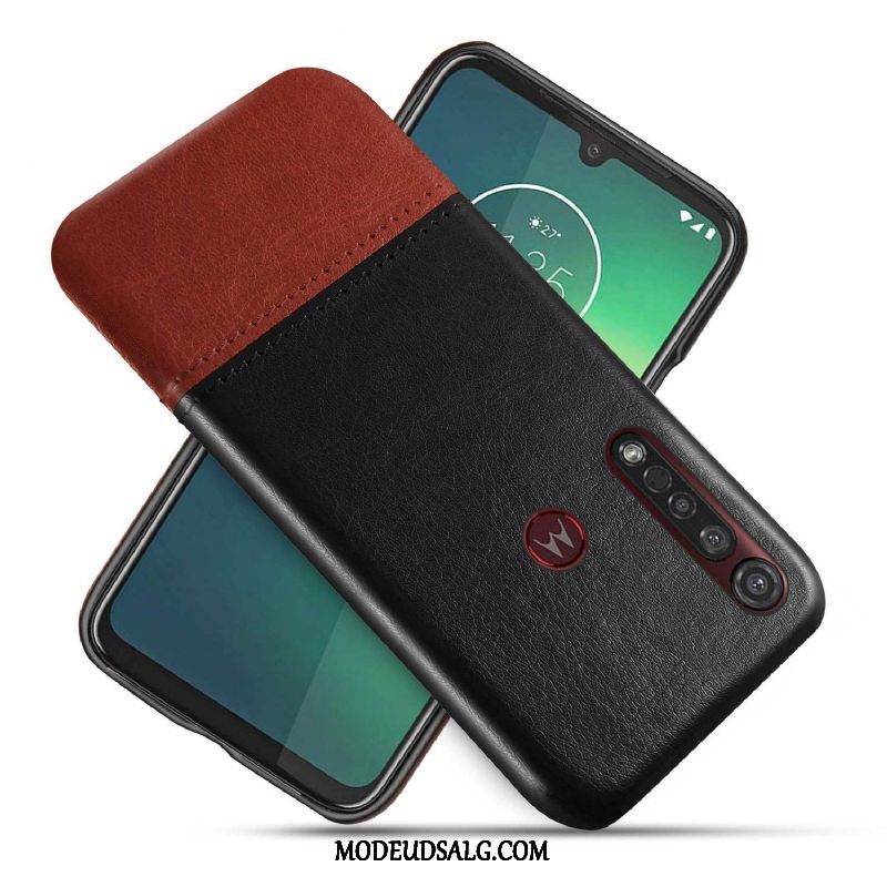 Moto G8 Plus Etui Lædertaske Bicolored Kreativ Sort Beskyttelse