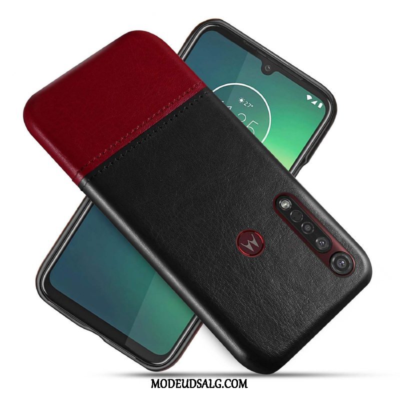 Moto G8 Plus Etui Lædertaske Bicolored Kreativ Sort Beskyttelse