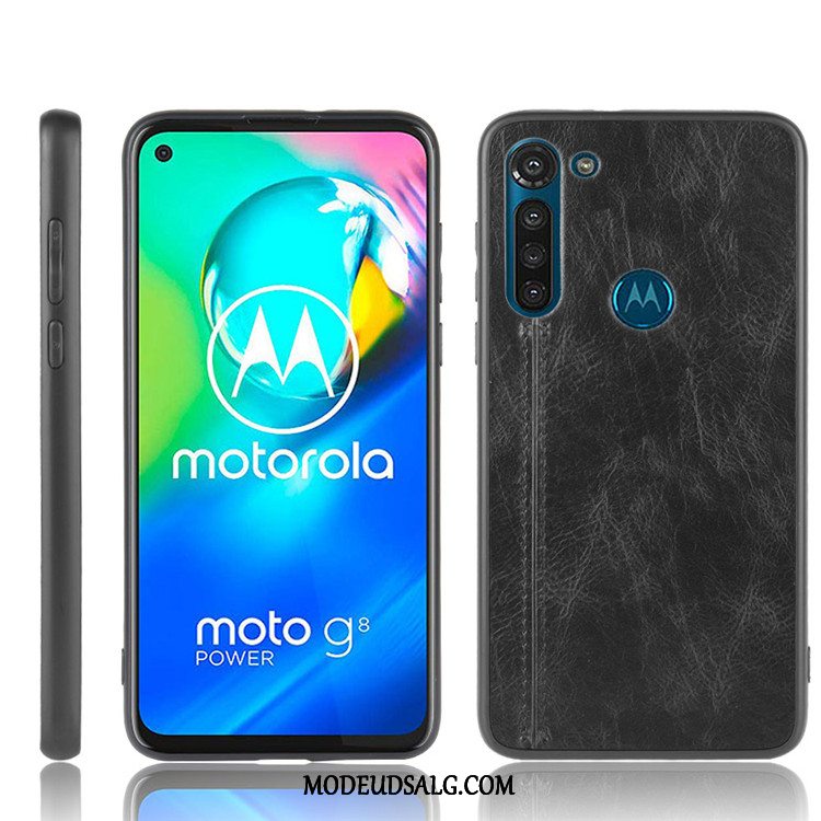 Moto G8 Power Etui / Cover Sort Læder Hård Beskyttelse Alt Inklusive