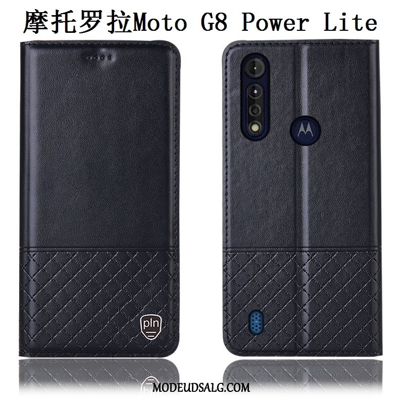 Moto G8 Power Lite Etui Cover Anti-fald Beskyttelse Ægte Læder Alt Inklusive