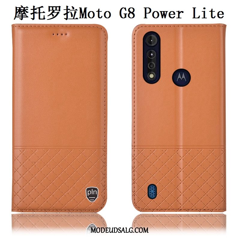 Moto G8 Power Lite Etui Cover Anti-fald Beskyttelse Ægte Læder Alt Inklusive