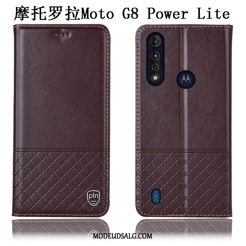 Moto G8 Power Lite Etui Cover Anti-fald Beskyttelse Ægte Læder Alt Inklusive