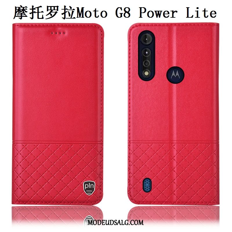 Moto G8 Power Lite Etui / Cover Lædertaske Blå Ægte Læder Anti-fald