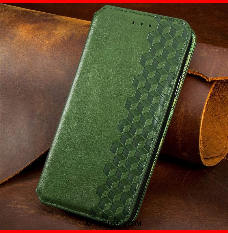 Moto G8 Power Lite Etui / Cover Lædertaske Folio Hængende Ornamenter Grøn Ternede