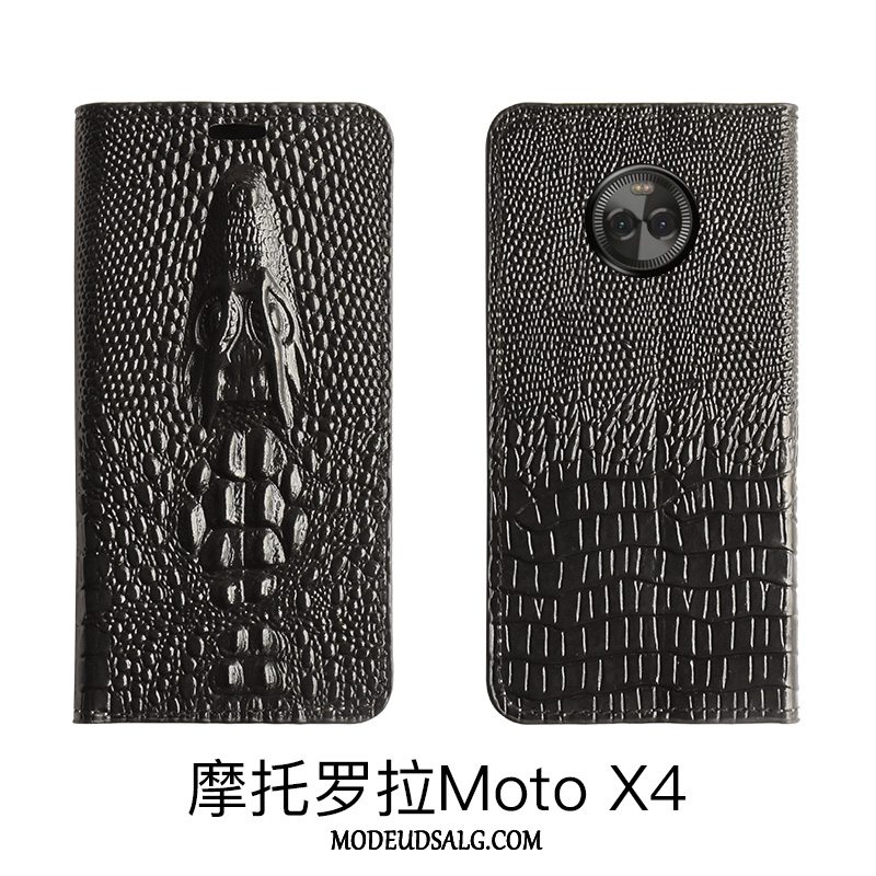 Moto X4 Etui / Cover Beskyttelse Sort Læder High End Folio