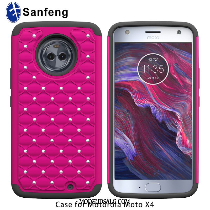 Moto X4 Etui Pulver Cover Rød Strass