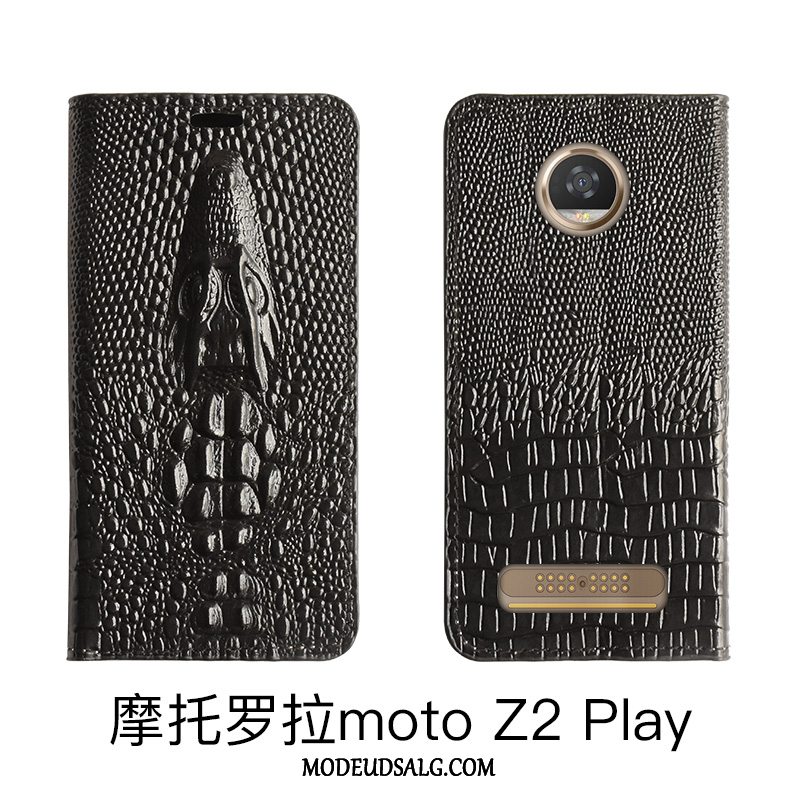 Moto Z2 Play Etui Cover Læder Blå Folio Beskyttelse