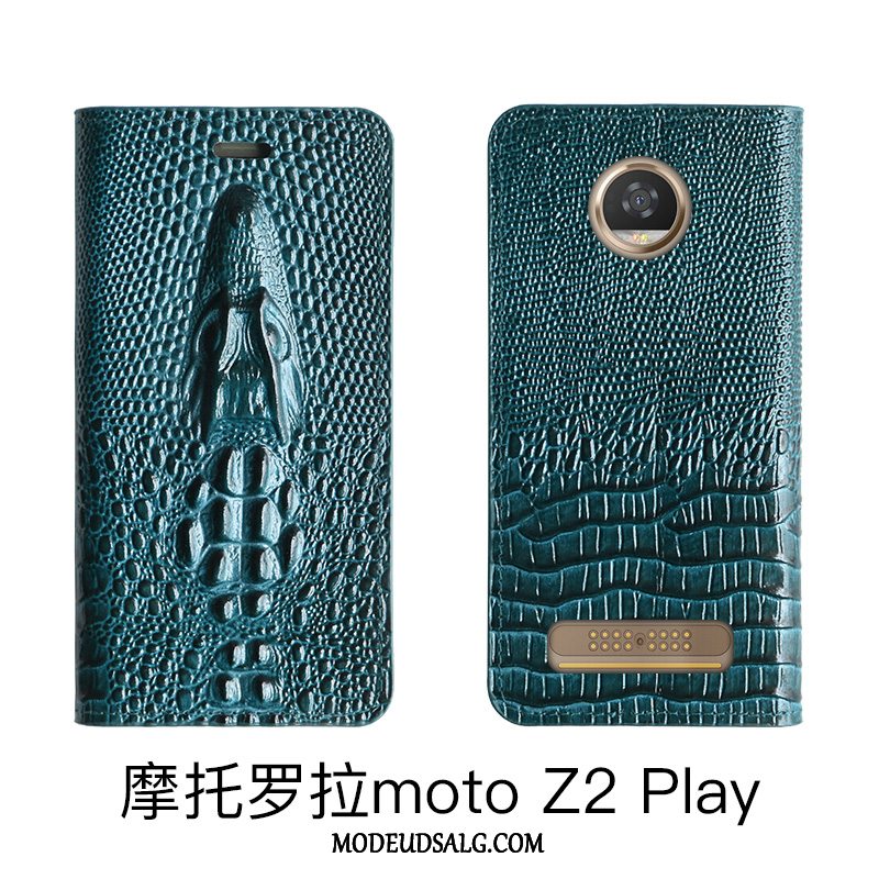 Moto Z2 Play Etui Cover Læder Blå Folio Beskyttelse