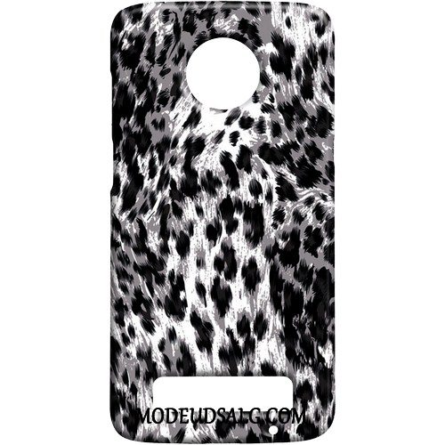 Moto Z3 Play Etui Beskyttelse Nubuck Sort Leopard Cover