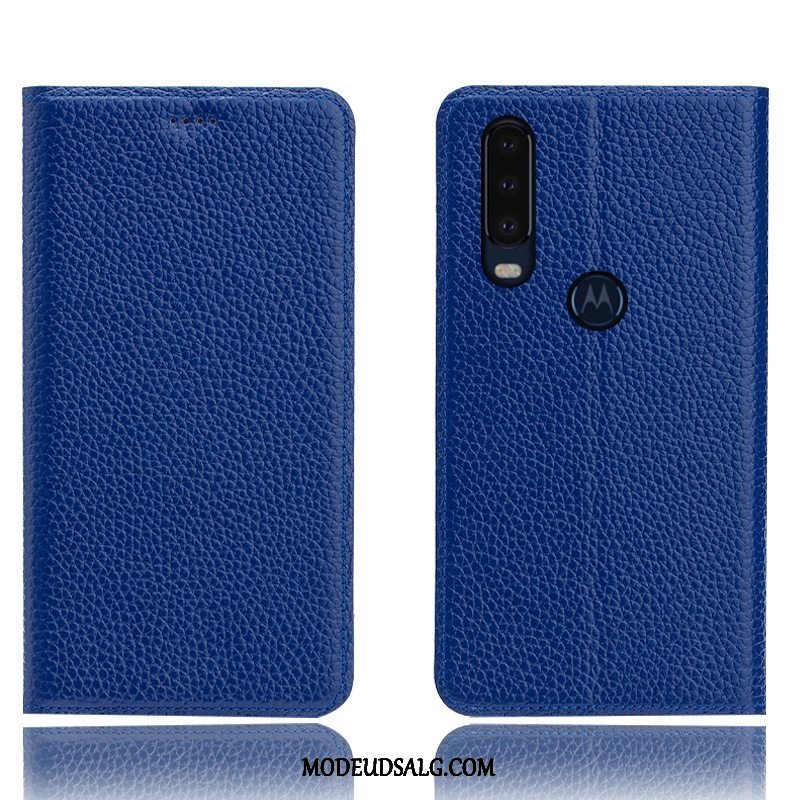 Motorola One Action Etui Folio Blå Anti-fald Cover Mønster