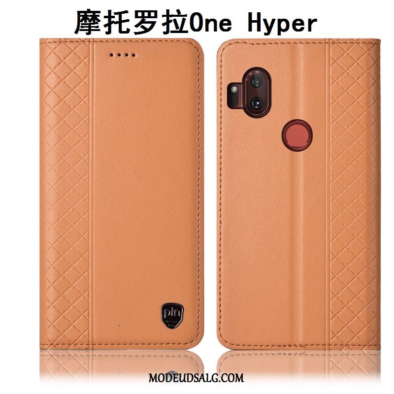 Motorola One Hyper Etui Lædertaske Gul Beskyttelse Cover Anti-fald