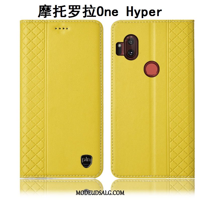 Motorola One Hyper Etui Lædertaske Gul Beskyttelse Cover Anti-fald