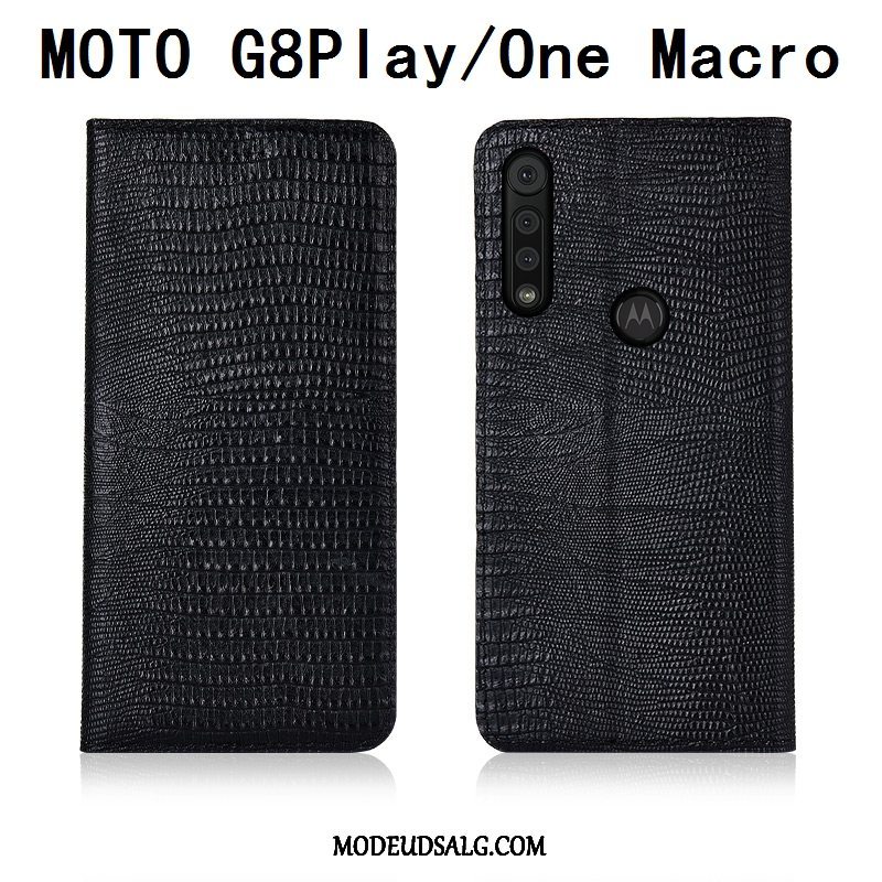 Motorola One Macro Etui Silikone Folio Cover Ægte Læder Alt Inklusive