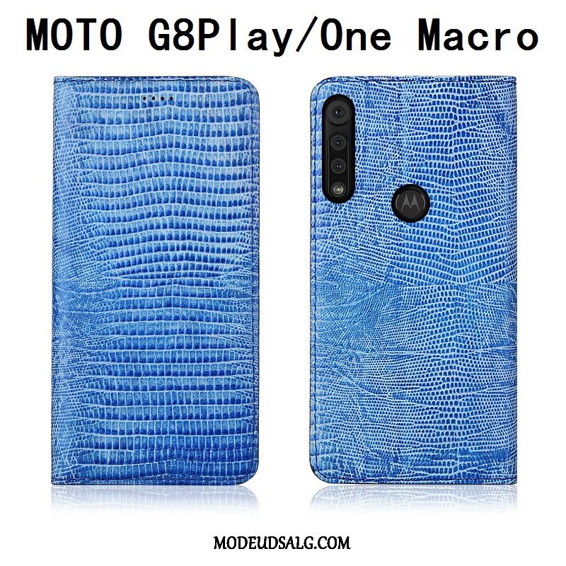 Motorola One Macro Etui Silikone Folio Cover Ægte Læder Alt Inklusive