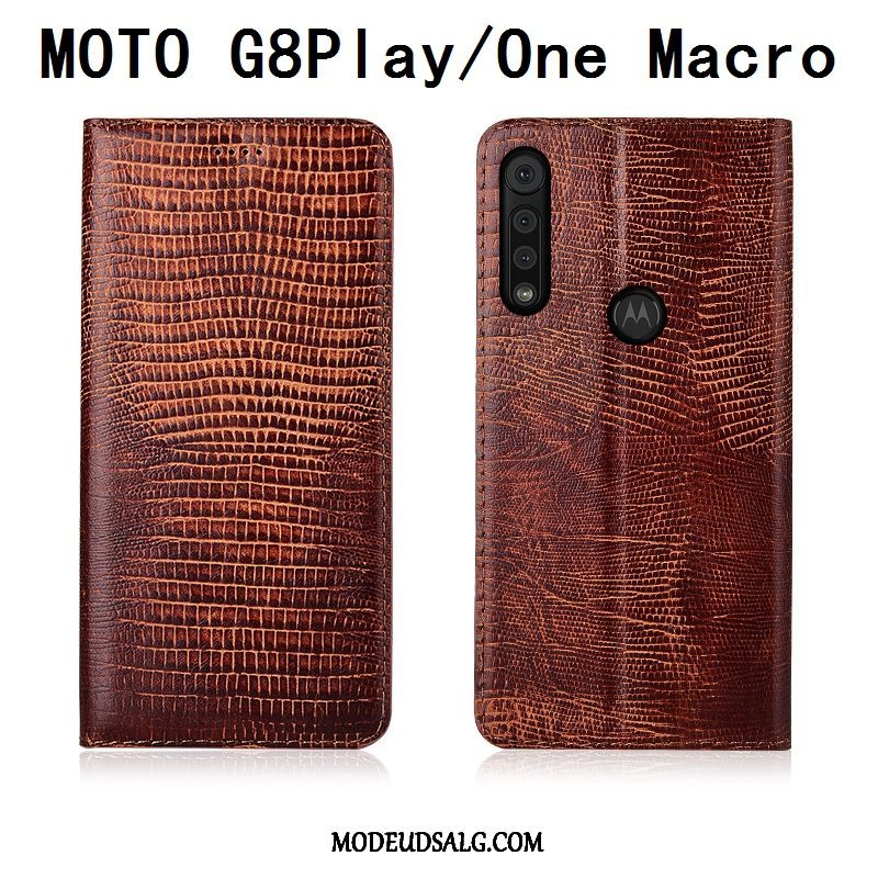 Motorola One Macro Etui Silikone Folio Cover Ægte Læder Alt Inklusive