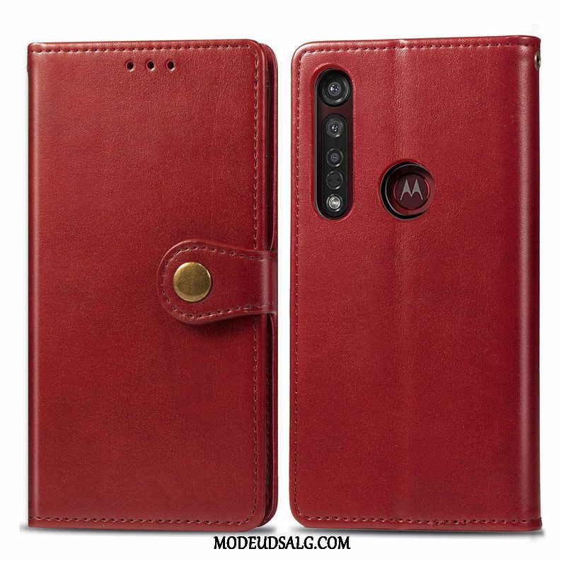 Motorola One Macro Etui Simple Cover Solid Farve Hængende Ornamenter Rød