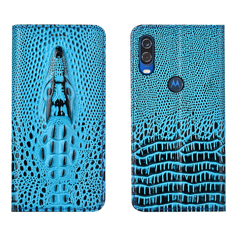 Motorola One Vision Etui / Cover Anti-fald Beskyttelse Krokodille Ægte Læder