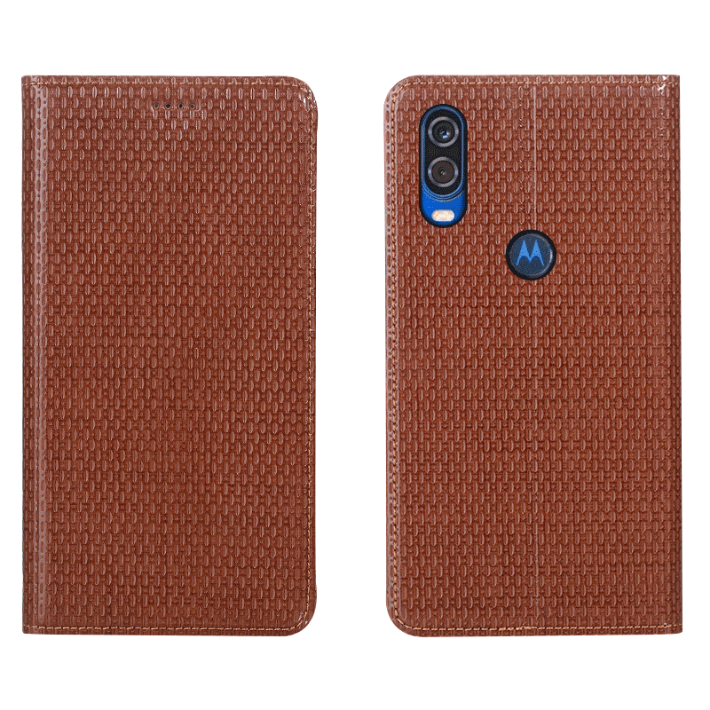 Motorola One Vision Etui Ægte Læder Folio Cyan Cover Beskyttelse