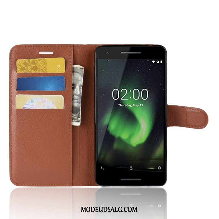 Nokia 2.1 Etui / Cover Litchi Tegnebog Lædertaske Kort Anti-fald