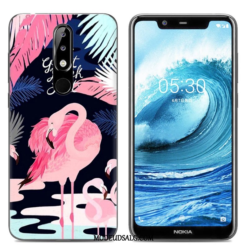 Nokia 5.1 Plus Etui Kreativ Silikone Malet Net Red Lyserød