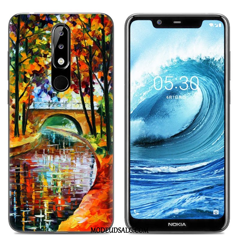 Nokia 5.1 Plus Etui Kreativ Silikone Malet Net Red Lyserød