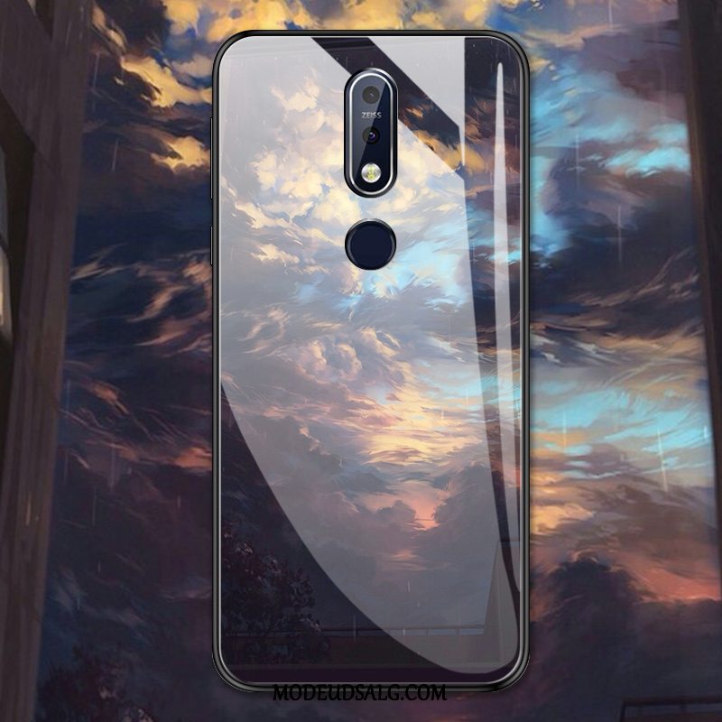 Nokia 7.1 Etui Beskyttelse Glas Kreativ Cover Blå