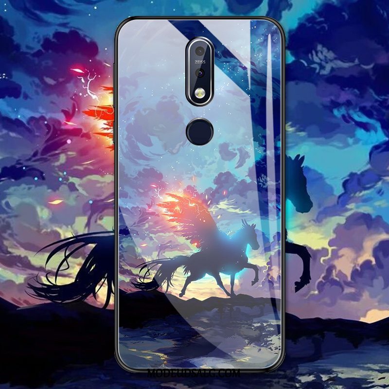 Nokia 7.1 Etui Beskyttelse Glas Kreativ Cover Blå