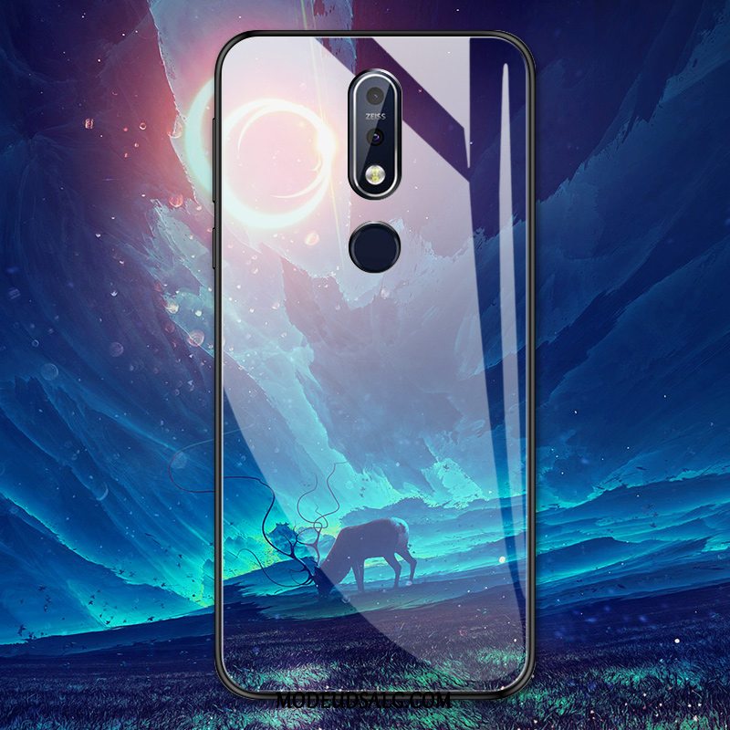 Nokia 7.1 Etui Beskyttelse Glas Kreativ Cover Blå