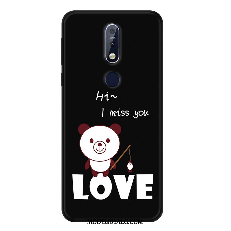 Nokia 7.1 Etui / Cover Malet Beskyttelse Nubuck Sort