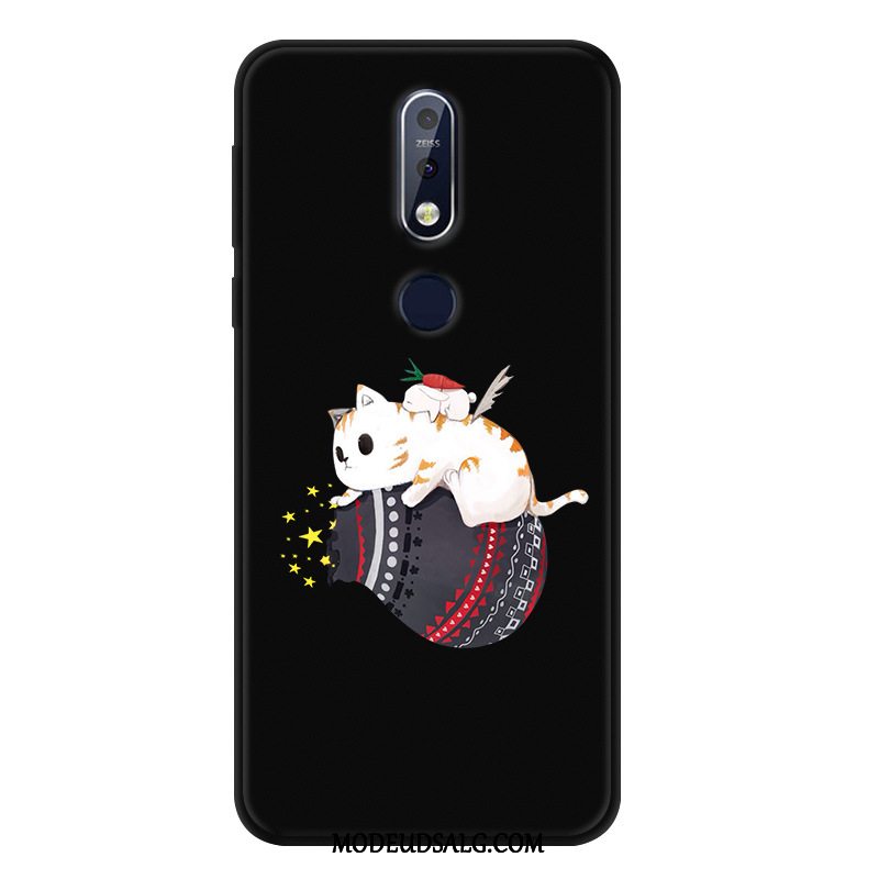 Nokia 7.1 Etui / Cover Malet Beskyttelse Nubuck Sort