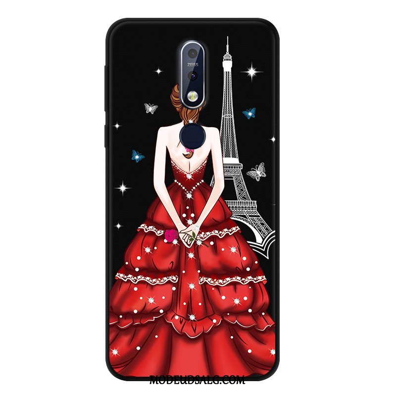 Nokia 7.1 Etui / Cover Malet Beskyttelse Nubuck Sort