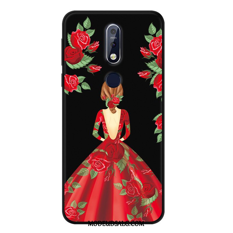 Nokia 7.1 Etui / Cover Malet Beskyttelse Nubuck Sort