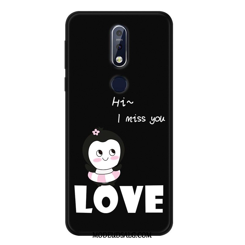 Nokia 7.1 Etui / Cover Malet Beskyttelse Nubuck Sort