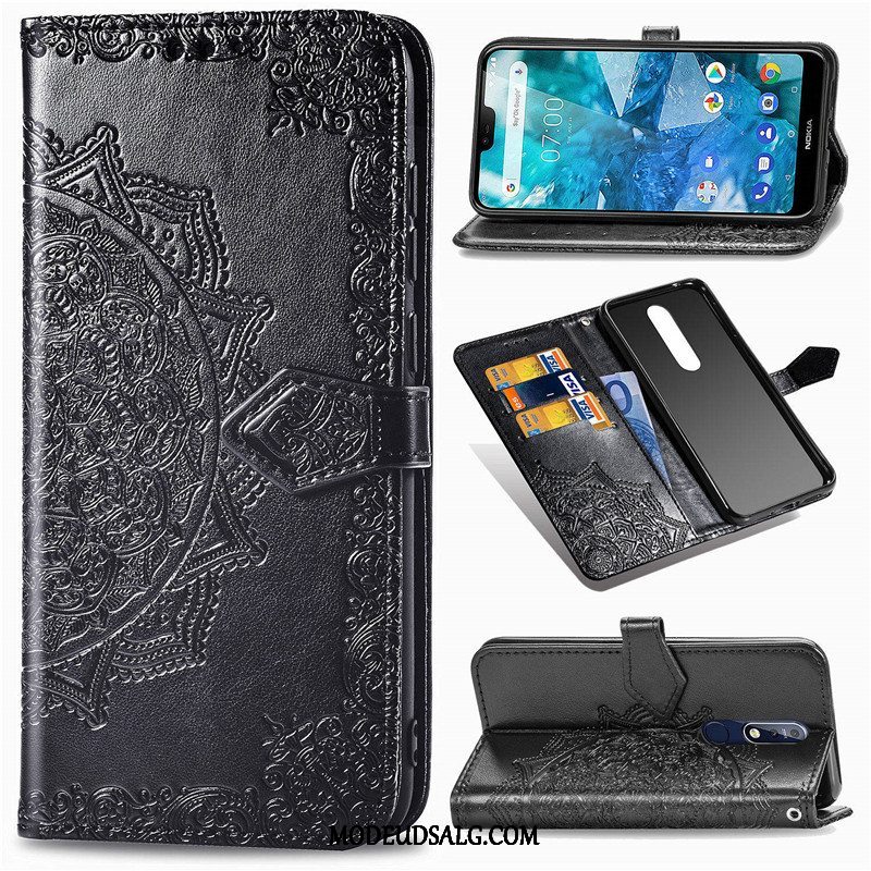 Nokia 7.1 Etui Solid Farve Beskyttelse Læder Relief Cover