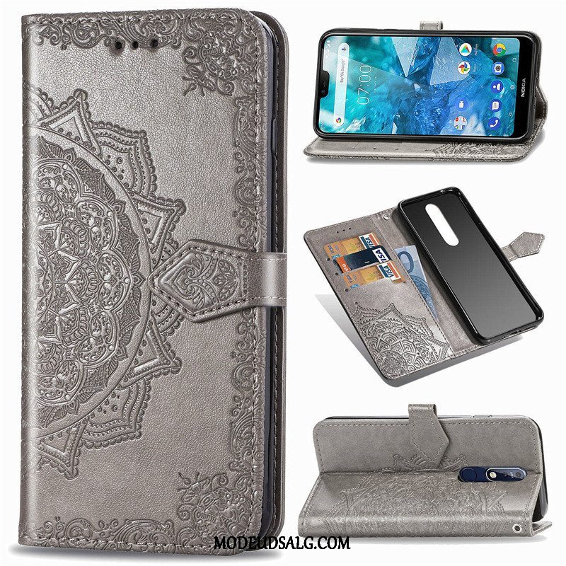 Nokia 7.1 Etui Solid Farve Beskyttelse Læder Relief Cover