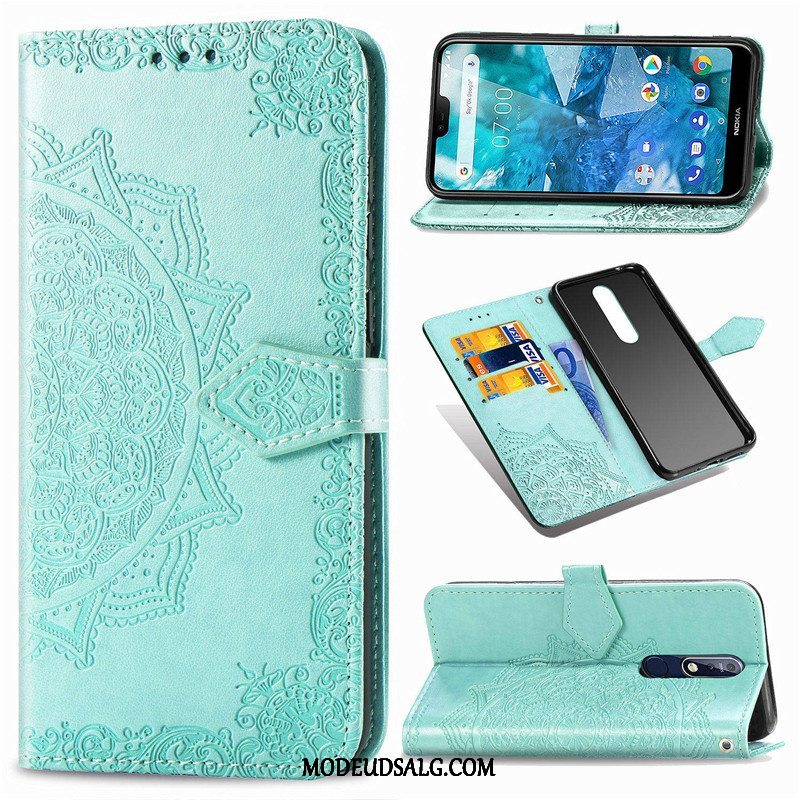 Nokia 7.1 Etui Solid Farve Beskyttelse Læder Relief Cover