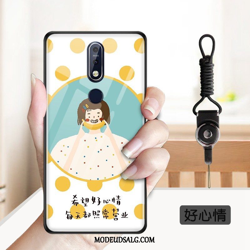 Nokia 7.1 Etui Spejl Hærdet Glas Cartoon Gul Smuk